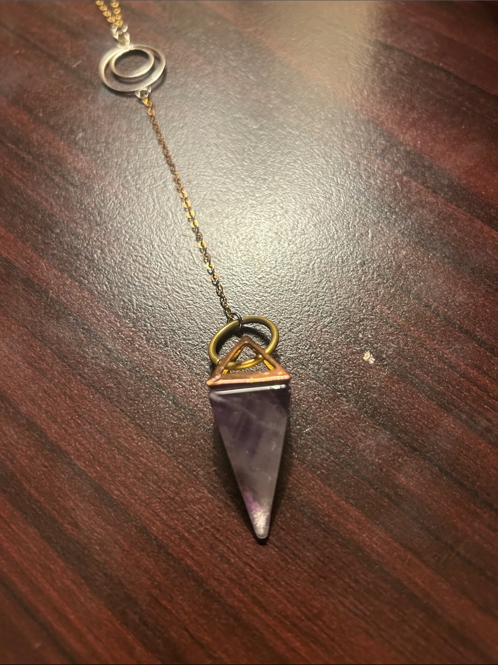 Amethyst Triangle Pendant Necklace - Purple Stone on Gold Chain